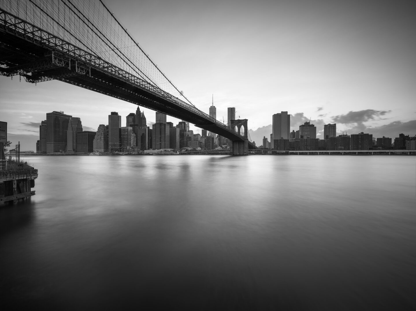 black and white image of new york skyline in winter