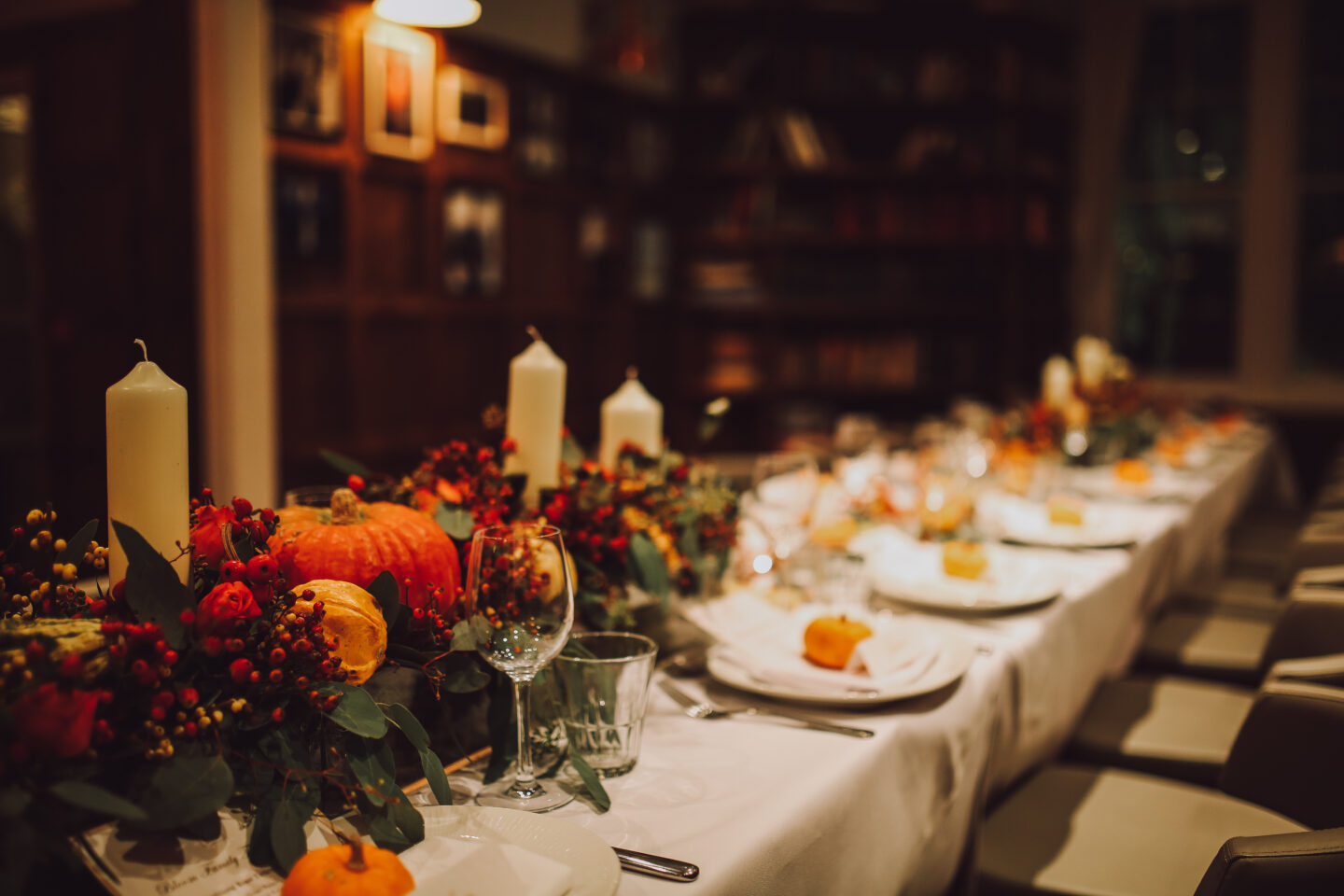 Thanksgiving dinner table at a restaurant